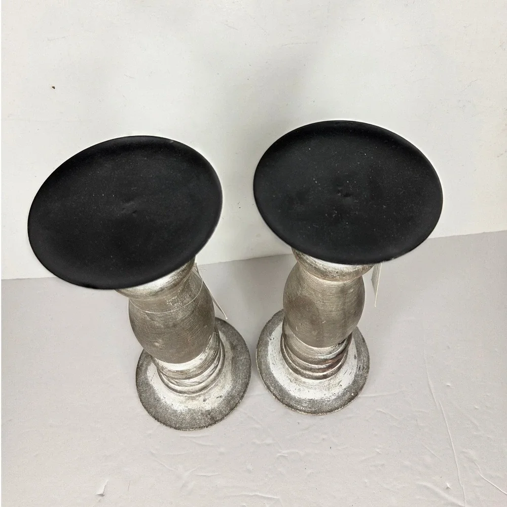 Hobby Lobby Rustic Whitewash Wood Pillar Candle Holders Set of 2 Farmhouse